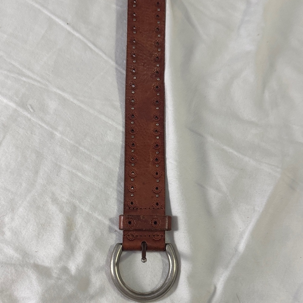 Y2K Brown Leather Belt with Silver Buckle - Picture 5 of 7